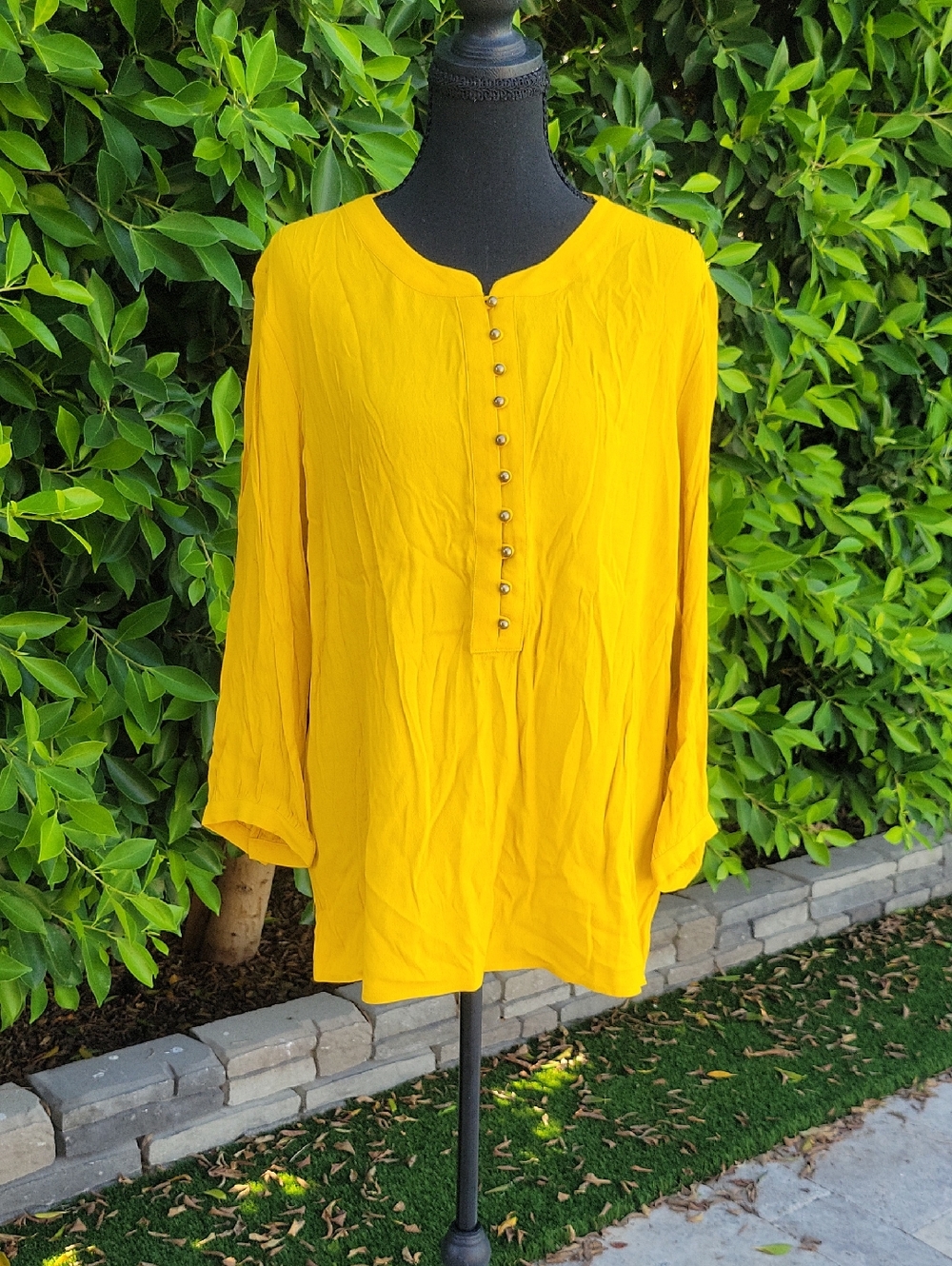 Banana Republic Mustard Yellow Half Button Longsleeve Tunic Blouse Sz L